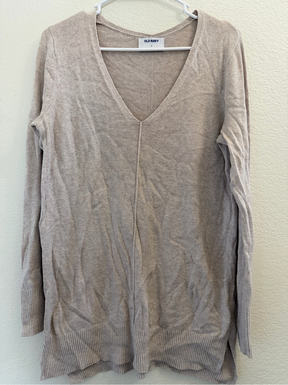Old Navy Women's V-Neck Long Sleeve Tunic Sweater - Beige